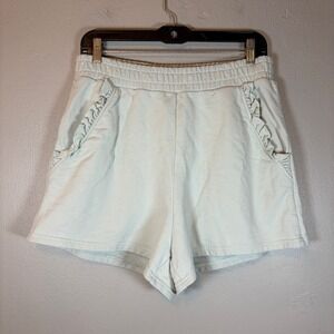 & Other Stories Paris Atelier Mint Green Ruffle Trim Cotton Sweat Shorts Size M